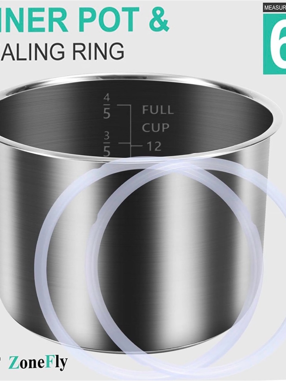 Inner Pot for Instant Pot 6 Qt, with 2-Pack 100% Silicone Sealing Ring